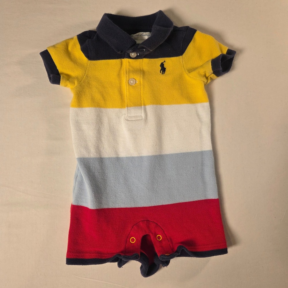 Ralph Lauren Baby Polo Striped Romper One Piece Bodysuit Size 3 Months